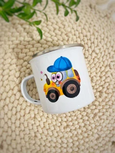 Kovový plecháček 300ml bílý - Traktor