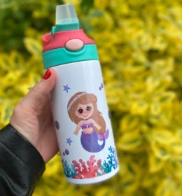 Dětská nerezová lahev s brčkem – Mořská víla, 360 ml