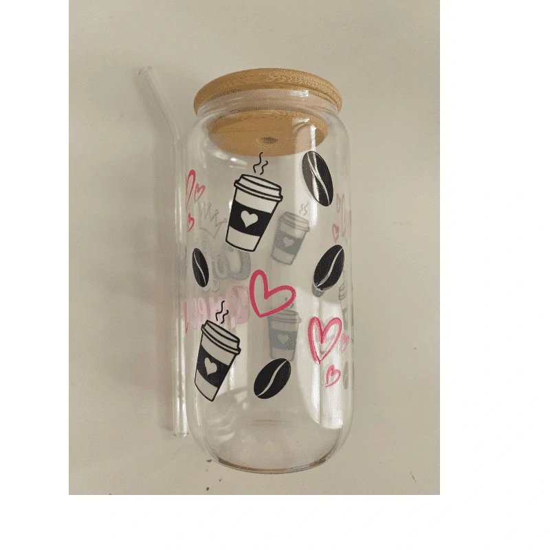 Sklenice s brčkem a bambusovým víčkem 450 ml - Coffee Queen