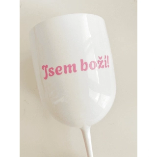 Plastová sklenice 470 ml bílá  - Jsem boží!